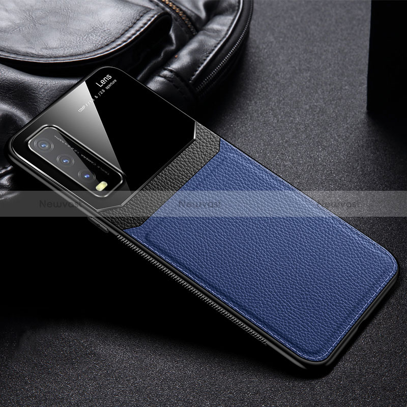 Soft Silicone Gel Leather Snap On Case Cover FL1 for Vivo Y30 Blue