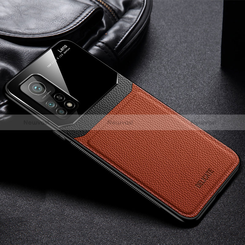 Soft Silicone Gel Leather Snap On Case Cover FL1 for Xiaomi Mi 10T 5G Brown