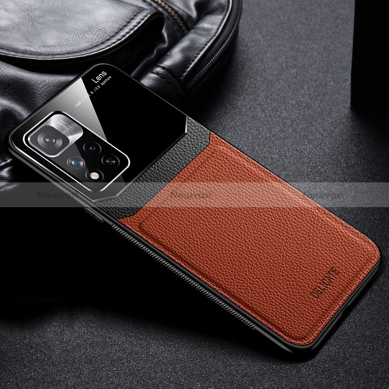Soft Silicone Gel Leather Snap On Case Cover FL1 for Xiaomi Redmi Note 11 Pro+ Plus 5G Brown