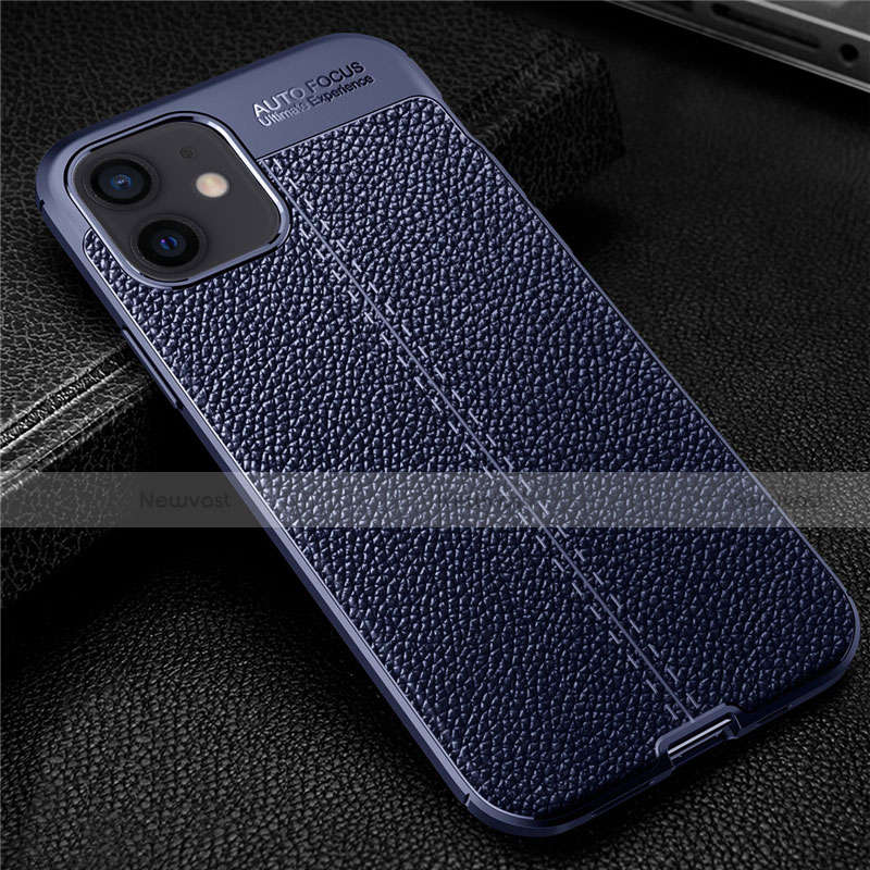 Soft Silicone Gel Leather Snap On Case Cover for Apple iPhone 12 Blue
