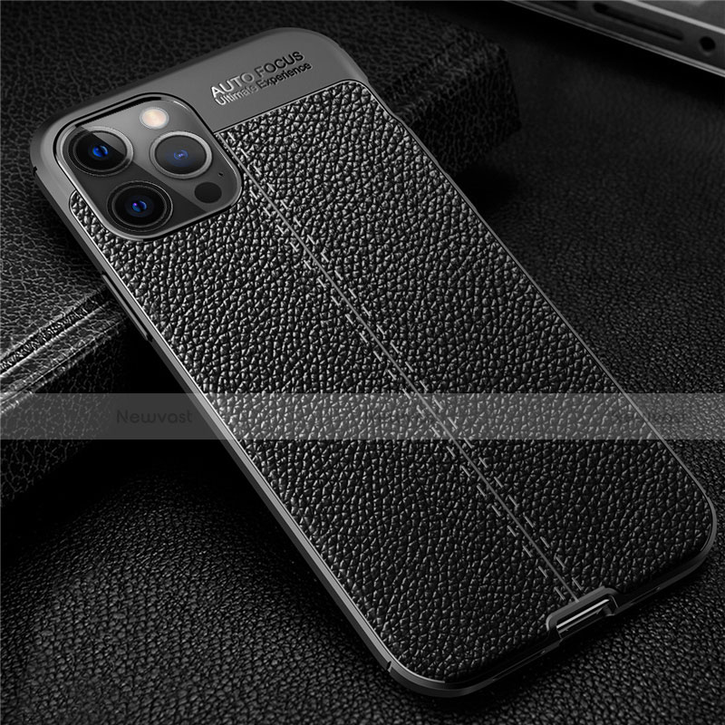 Soft Silicone Gel Leather Snap On Case Cover for Apple iPhone 12 Pro Black