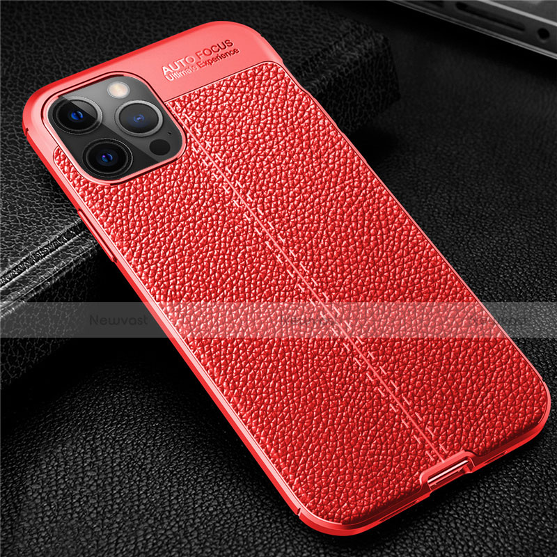 Soft Silicone Gel Leather Snap On Case Cover for Apple iPhone 12 Pro Max Red