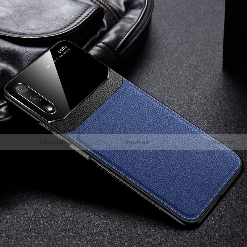 Soft Silicone Gel Leather Snap On Case Cover for Huawei Honor 9X Blue