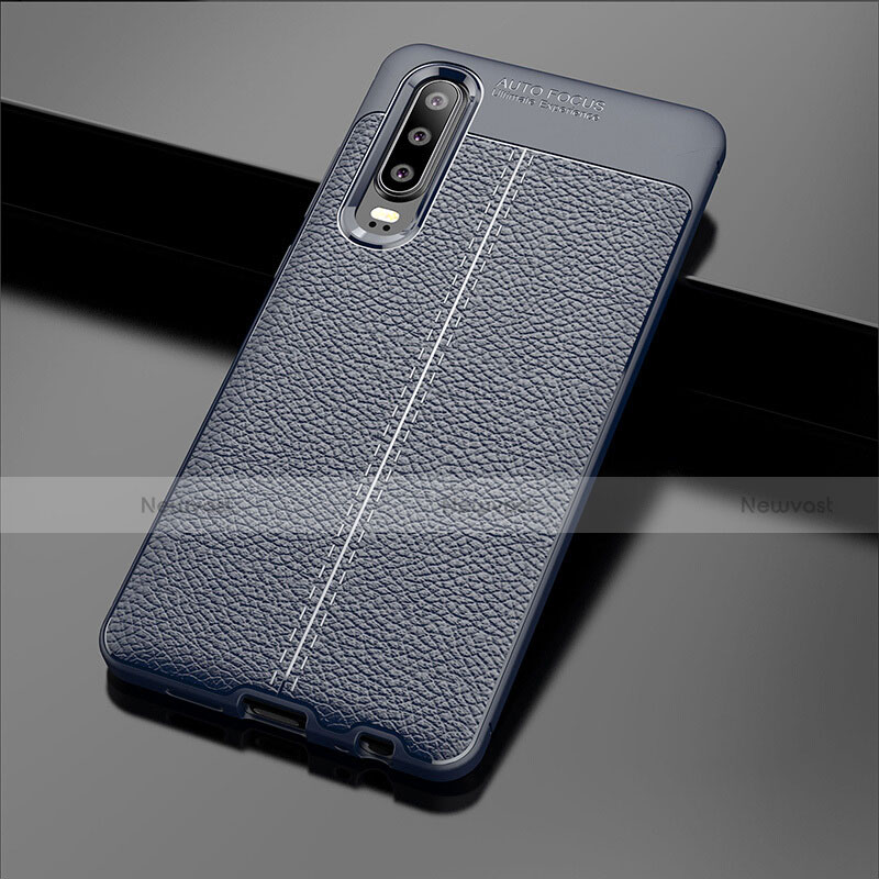 Soft Silicone Gel Leather Snap On Case Cover for Huawei P30 Blue