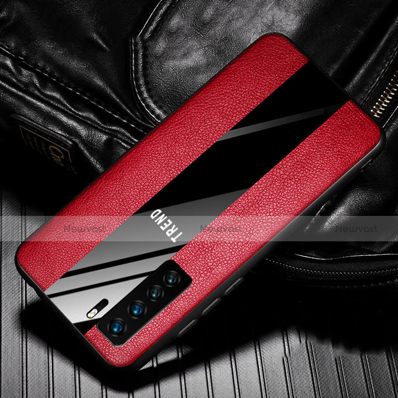 Soft Silicone Gel Leather Snap On Case Cover for Huawei P40 Lite 5G Red