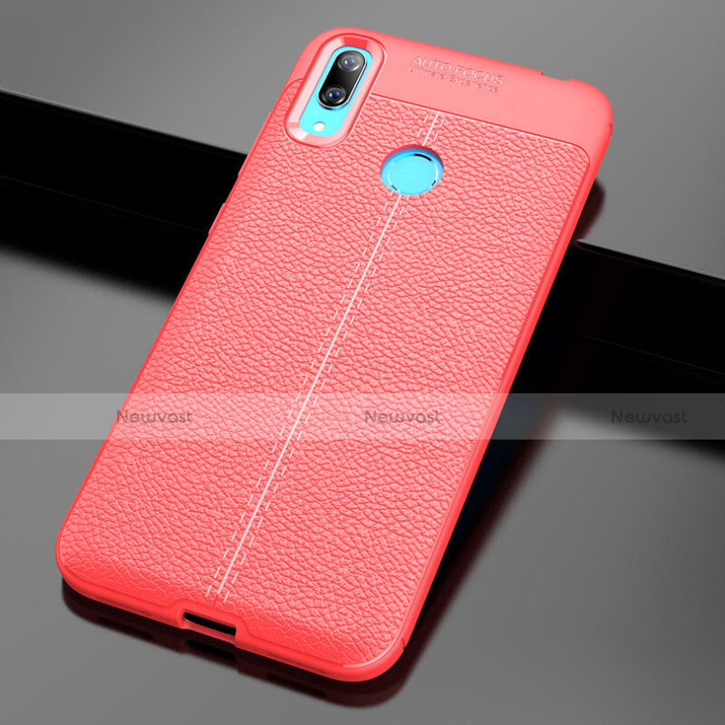 Soft Silicone Gel Leather Snap On Case Cover for Huawei Y7 (2019) Red