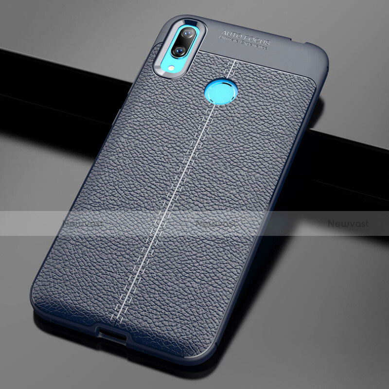 Soft Silicone Gel Leather Snap On Case Cover for Huawei Y7 Pro (2019) Blue