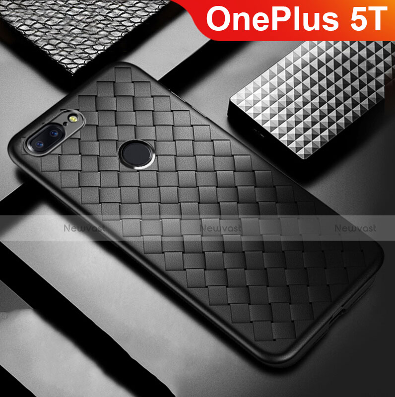 Soft Silicone Gel Leather Snap On Case Cover for OnePlus 5T A5010 Black