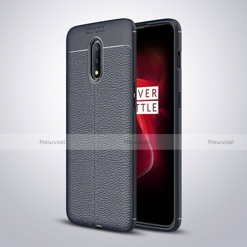 Soft Silicone Gel Leather Snap On Case Cover for OnePlus 7 Blue