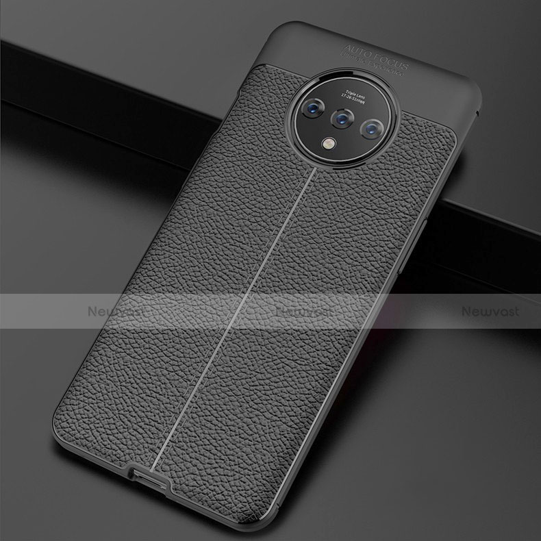 Soft Silicone Gel Leather Snap On Case Cover for OnePlus 7T Black