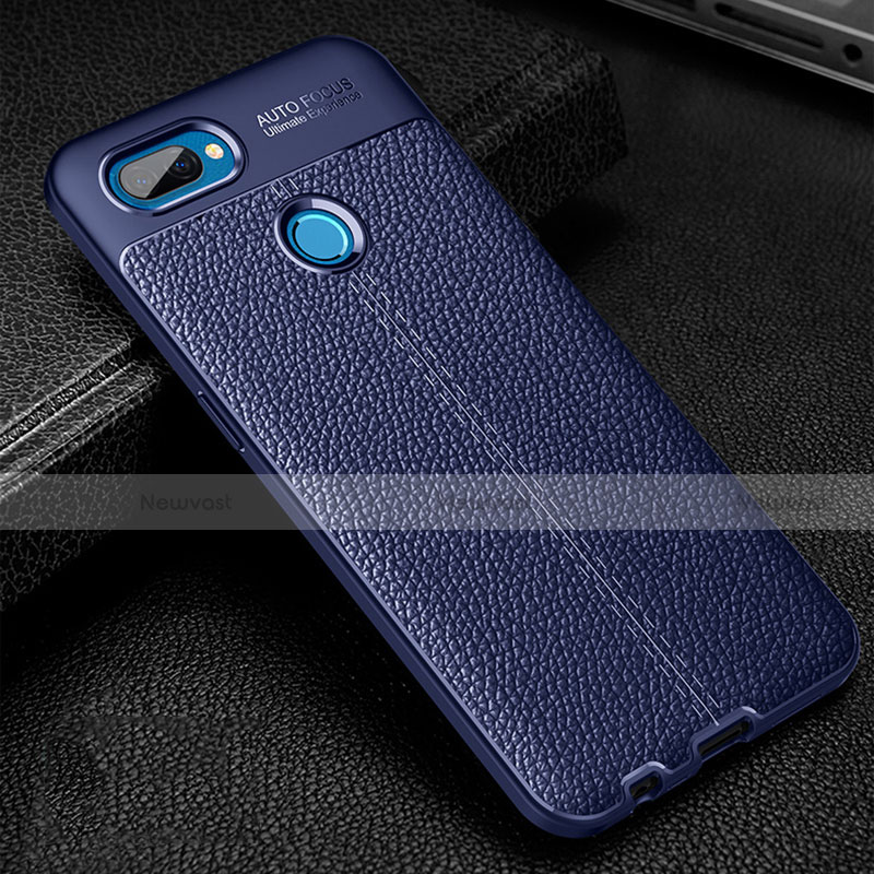 Soft Silicone Gel Leather Snap On Case Cover for Oppo A12 Blue