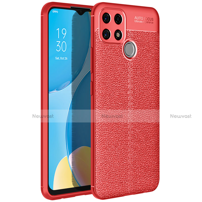 Soft Silicone Gel Leather Snap On Case Cover for Oppo A15 Red