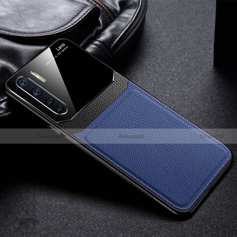 Soft Silicone Gel Leather Snap On Case Cover for Oppo A91 Blue