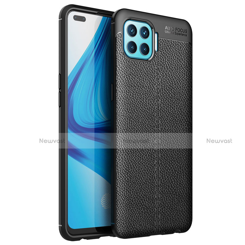 Soft Silicone Gel Leather Snap On Case Cover for Oppo F17 Pro Black