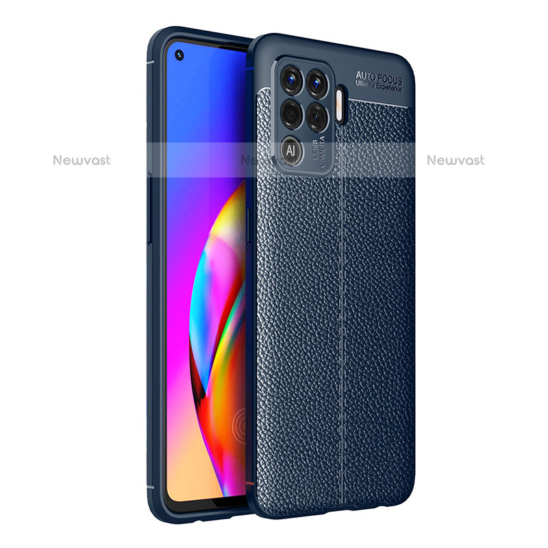 Soft Silicone Gel Leather Snap On Case Cover for Oppo F19 Pro Blue