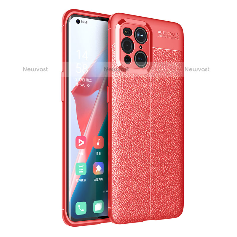 Soft Silicone Gel Leather Snap On Case Cover for Oppo Find X3 Pro 5G Red