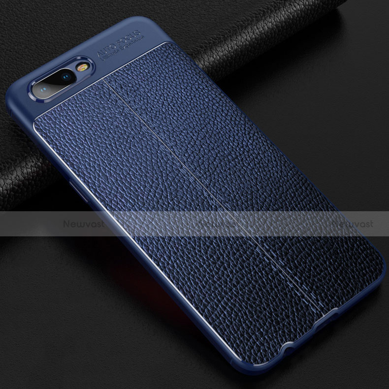 Soft Silicone Gel Leather Snap On Case Cover for Oppo R17 Neo Blue