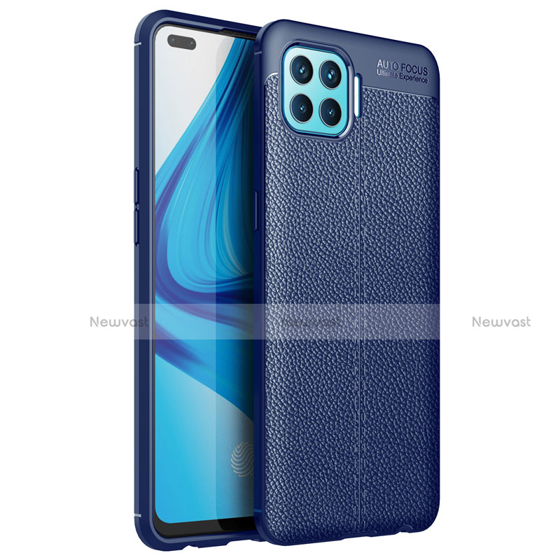Soft Silicone Gel Leather Snap On Case Cover for Oppo Reno4 F Blue