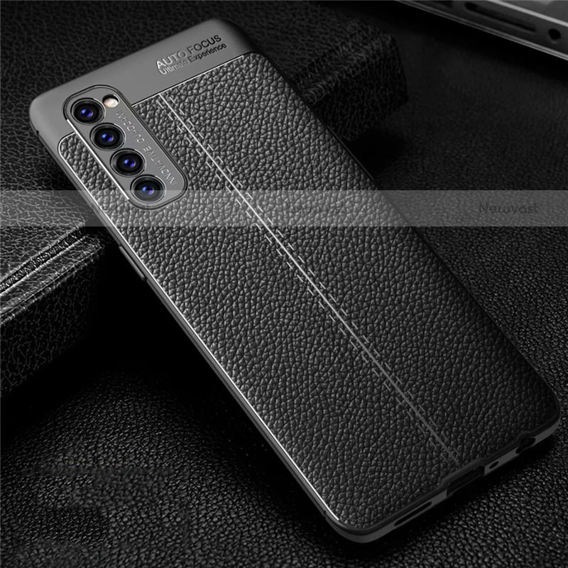 Soft Silicone Gel Leather Snap On Case Cover for Oppo Reno4 Pro 4G Black