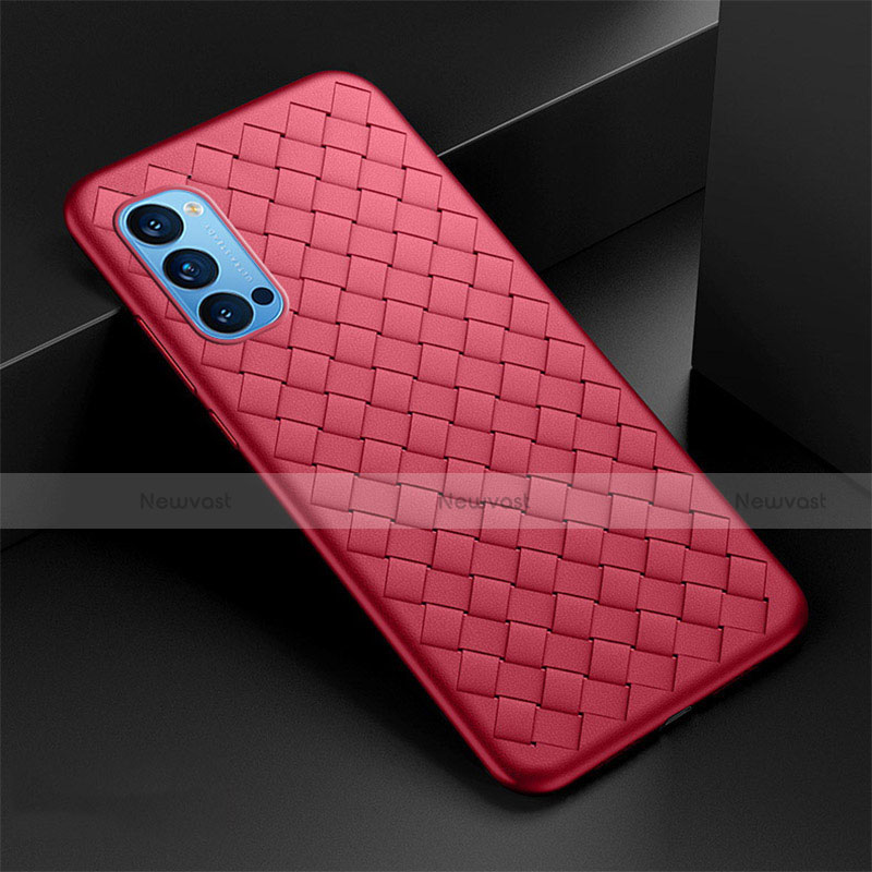 Soft Silicone Gel Leather Snap On Case Cover for Oppo Reno4 Pro 5G Red