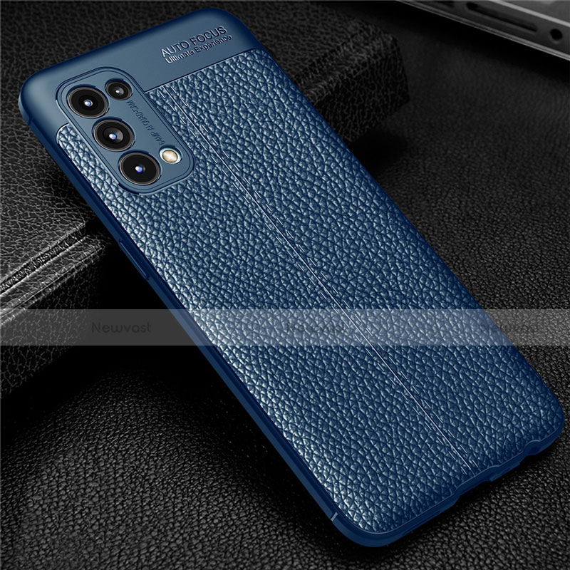 Soft Silicone Gel Leather Snap On Case Cover for Oppo Reno5 5G Blue