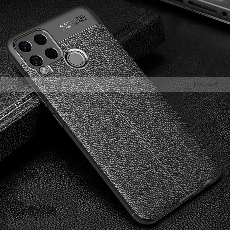 Soft Silicone Gel Leather Snap On Case Cover for Realme C15 Black