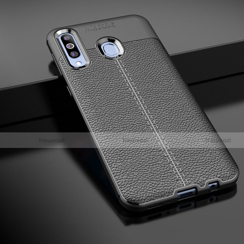 Soft Silicone Gel Leather Snap On Case Cover for Samsung Galaxy A60 Black
