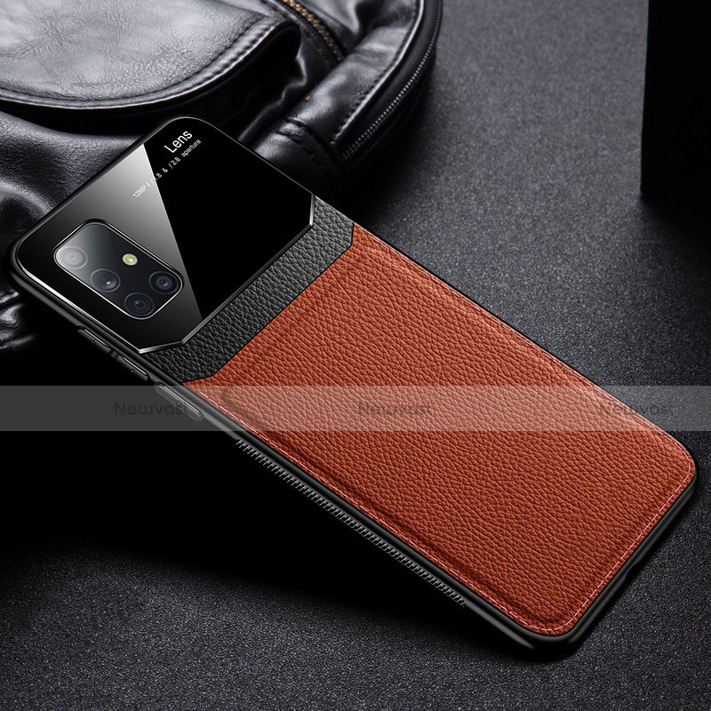 Soft Silicone Gel Leather Snap On Case Cover for Samsung Galaxy A71 5G Brown