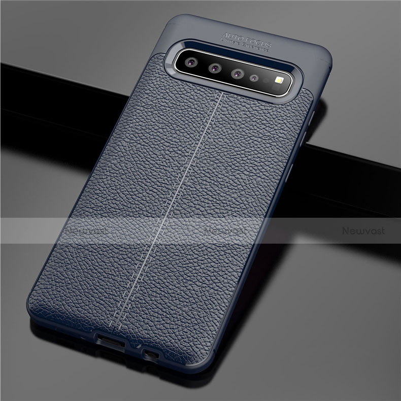 Soft Silicone Gel Leather Snap On Case Cover for Samsung Galaxy S10 5G SM-G977B Blue