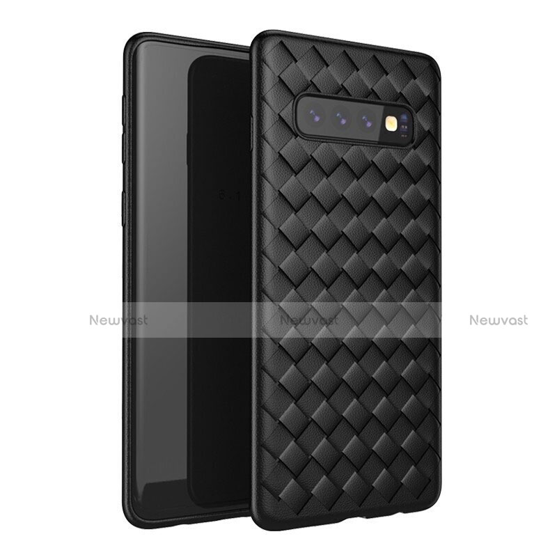 Soft Silicone Gel Leather Snap On Case Cover for Samsung Galaxy S10 Plus Black