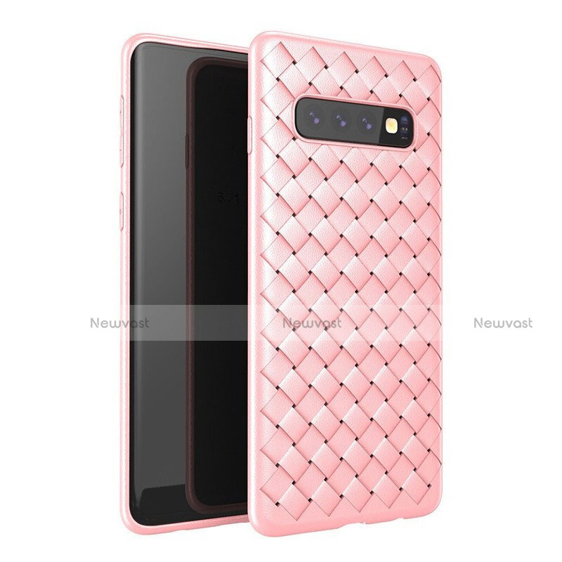 Soft Silicone Gel Leather Snap On Case Cover for Samsung Galaxy S10 Rose Gold