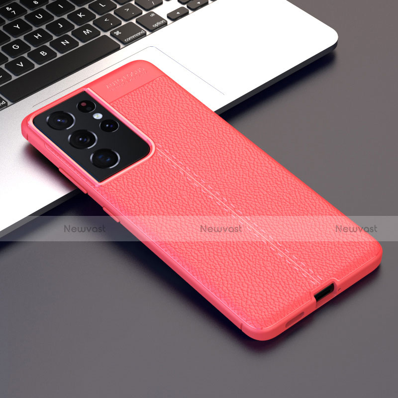 Soft Silicone Gel Leather Snap On Case Cover for Samsung Galaxy S21 Ultra 5G Red
