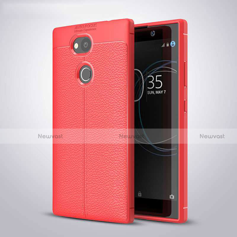 Soft Silicone Gel Leather Snap On Case Cover for Sony Xperia L2 Red