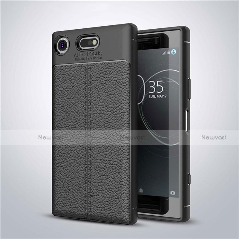 Soft Silicone Gel Leather Snap On Case Cover for Sony Xperia XZ1 Compact Black