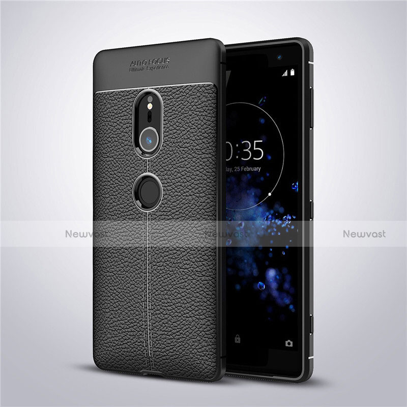 Soft Silicone Gel Leather Snap On Case Cover for Sony Xperia XZ2 Black