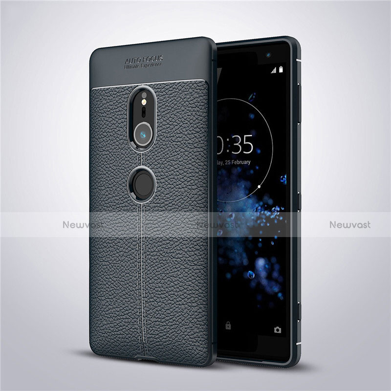 Soft Silicone Gel Leather Snap On Case Cover for Sony Xperia XZ2 Blue