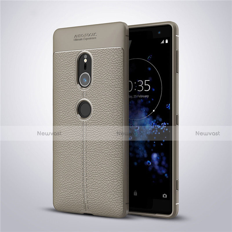 Soft Silicone Gel Leather Snap On Case Cover for Sony Xperia XZ2 Gray