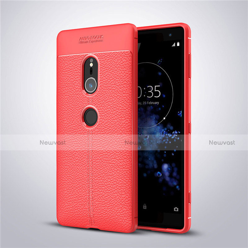 Soft Silicone Gel Leather Snap On Case Cover for Sony Xperia XZ2 Red