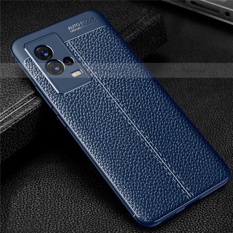 Soft Silicone Gel Leather Snap On Case Cover for Vivo iQOO 8 Pro 5G Blue