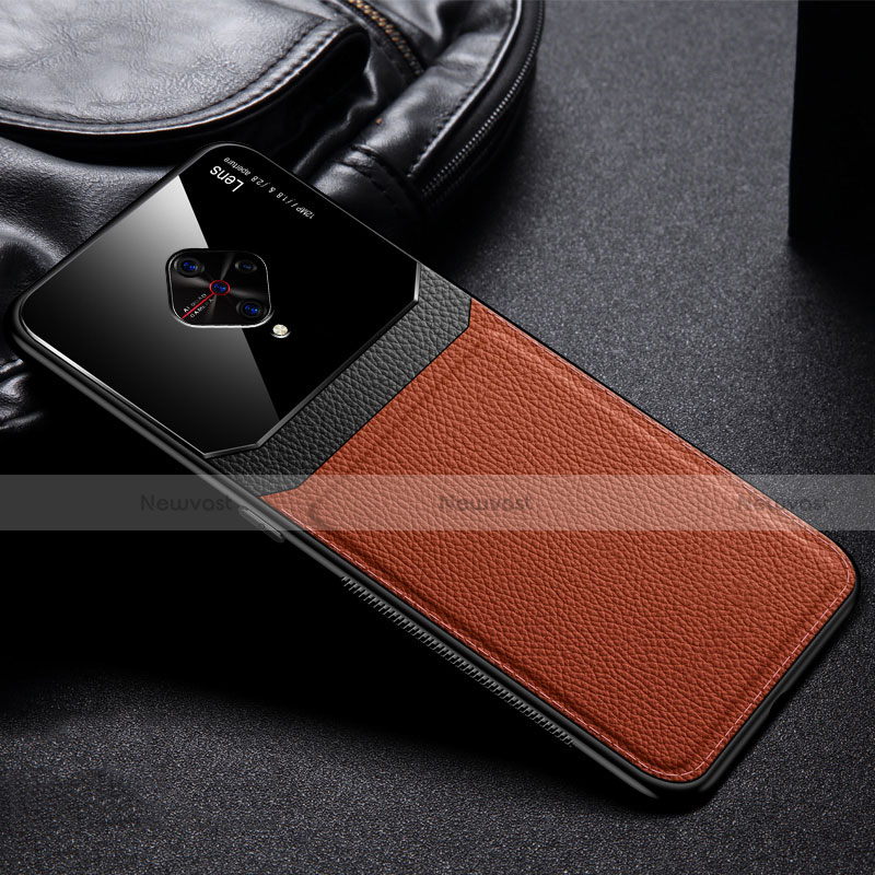 Soft Silicone Gel Leather Snap On Case Cover for Vivo S1 Pro Brown
