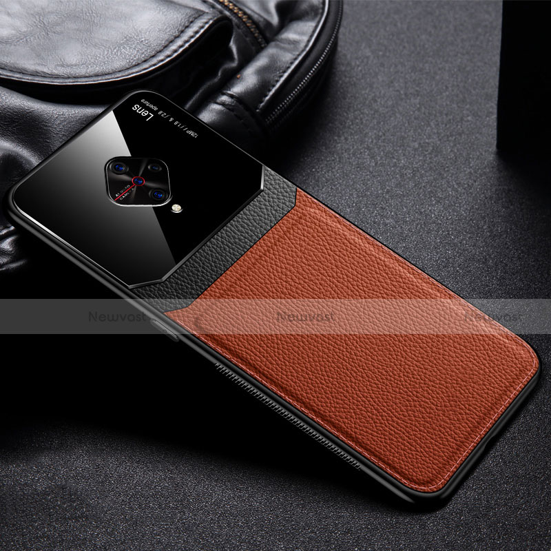 Soft Silicone Gel Leather Snap On Case Cover for Vivo X50 Lite Brown