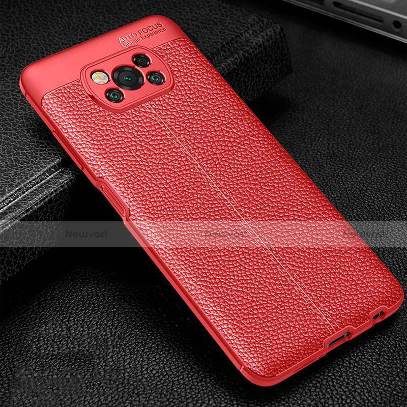Soft Silicone Gel Leather Snap On Case Cover for Xiaomi Poco X3 Pro Red