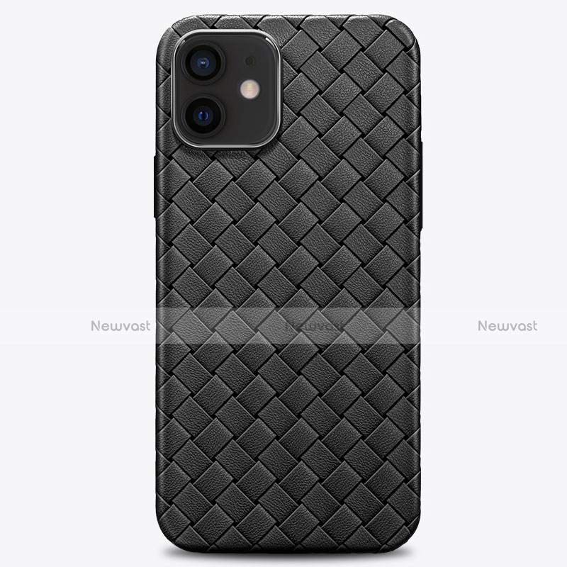 Soft Silicone Gel Leather Snap On Case Cover H01 for Apple iPhone 12 Mini Black