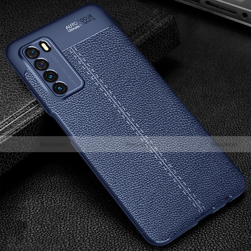 Soft Silicone Gel Leather Snap On Case Cover H01 for Huawei Honor Play4 5G Blue