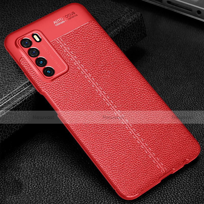 Soft Silicone Gel Leather Snap On Case Cover H01 for Huawei Honor Play4 5G Red