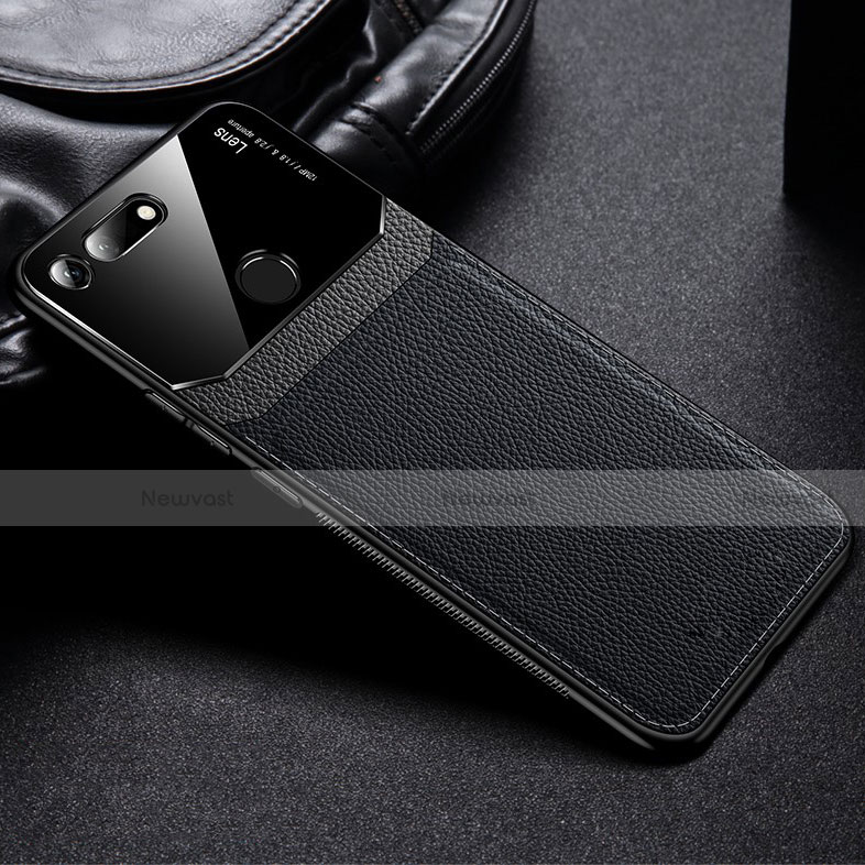 Soft Silicone Gel Leather Snap On Case Cover H01 for Huawei Honor V20 Black