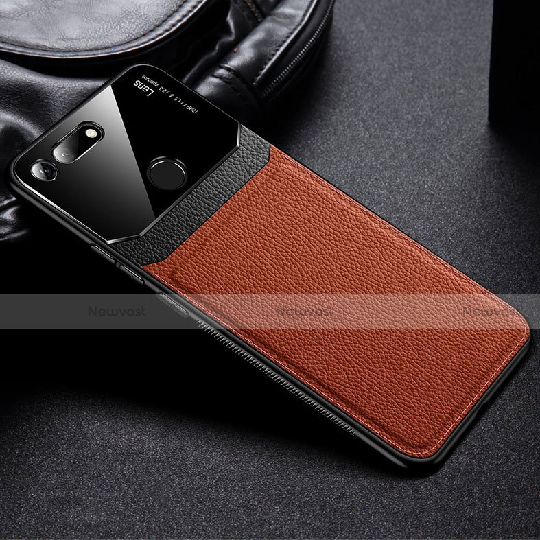 Soft Silicone Gel Leather Snap On Case Cover H01 for Huawei Honor View 20 Brown