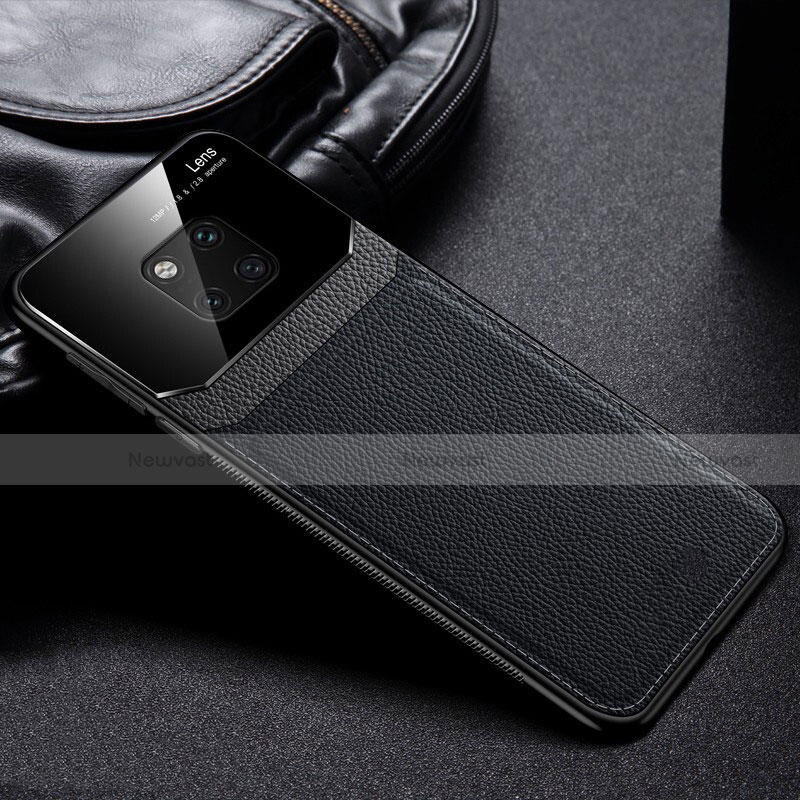Soft Silicone Gel Leather Snap On Case Cover H01 for Huawei Mate 20 Pro Black