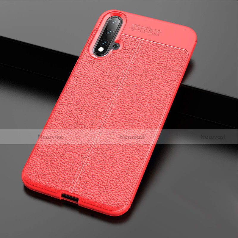 Soft Silicone Gel Leather Snap On Case Cover H01 for Huawei Nova 5 Pro Red