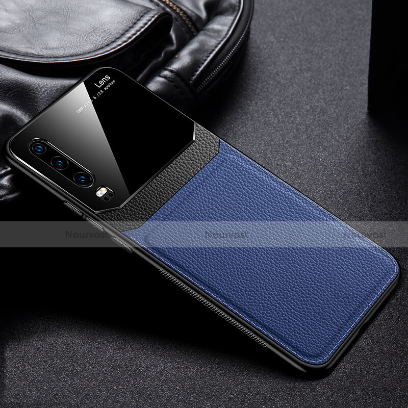 Soft Silicone Gel Leather Snap On Case Cover H01 for Huawei P30 Blue